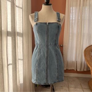 Denim overall mini dress